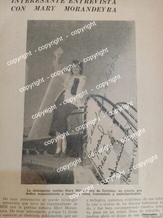 HOJA DE PRENSA ANTIGUA 1941- ENTREVISTA A MARY MORANDEYRA / ESCRITORES /POETAS
