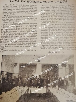 AFICHE ANTIGUO COMUNIDAD LIBANESA RECONOCE A DR. JOSE PADUA LATUF Y FRANCISCO PADUA LATUF