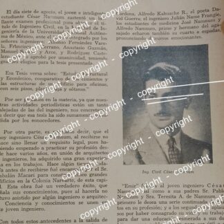 AFICHE ANTIGUO GRADUACION DE CESAR NAMNUN ASHANE 1941 /INGENIEROS