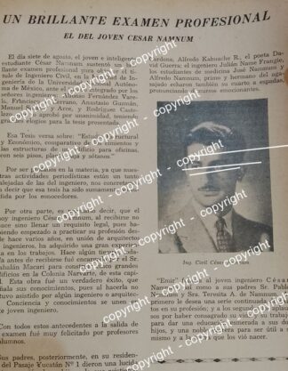 AFICHE ANTIGUO GRADUACION DE CESAR NAMNUN ASHANE 1941 /INGENIEROS