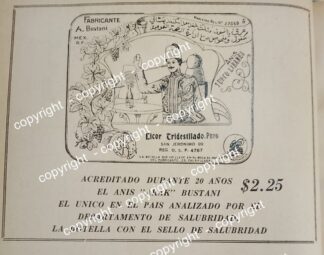 AFICHE DE PUBLICIDAD ANTIGUA. LICORES BUSTANI 1941 ANIS ARAK /VINOS / MUY RARO