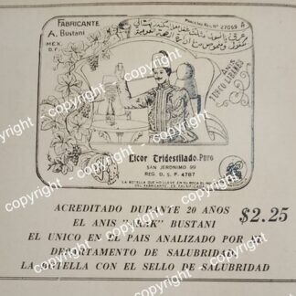 AFICHE DE PUBLICIDAD ANTIGUA. LICORES BUSTANI 1941 ANIS ARAK /VINOS / MUY RARO
