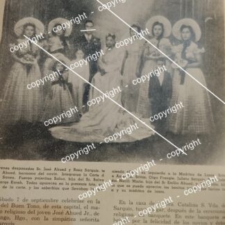 HOJA DE PRENSA ANTIGUA BODA AHUED SARQUIS 1941 (JOSE AHUED) ASM