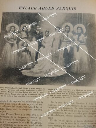 HOJA DE PRENSA ANTIGUA BODA AHUED SARQUIS 1941 (JOSE AHUED) ASM