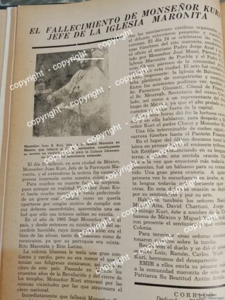 HOJA DE PRENSA ANTIGUA. MUERE MONSEÑOR JUAN B. KURI 1941 /Religion /Sacerdotes