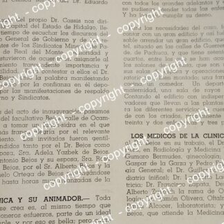 HOJA DE PRENSA ANTIGUA. ADUARDO BEJOS INAUGURA CLINICA MINERA. PACHUCA 1941 /HOSPITALES