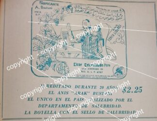 AFICHE DE PUBLICIDAD ANTIGUA. LICORES BUSTANI 1941 ANIS ARAK /VINOS / MUY RARO /AZ