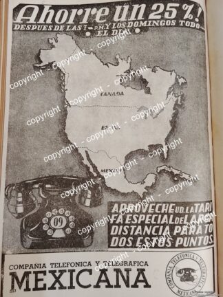 AFICHE ANTIGUO. CIA TELEFONICA Y TELEGRAFICA MEXICANA 1942