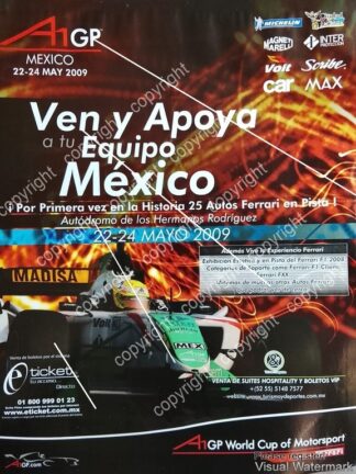 AFICHE VINTAGE. PRIMER CARRERA A1 GRAND PRIX MEXICO 2009 FERRARI /RARO