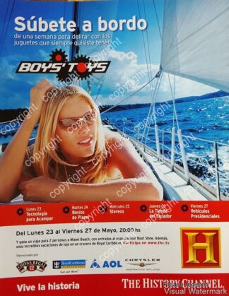 CARTEL PUBLICITARIO RETRO. PROGRAMA BOYS TOYS. HISTORY CHANEL 2005