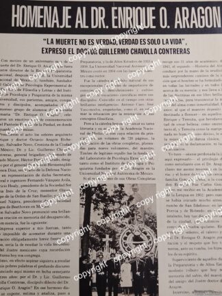 AFICHE RETRO. HOMENAJE EN TUMBA DE AL DR. ENRIQUE O. ARAGON ECHEGARAY 1972 /MEDICOS