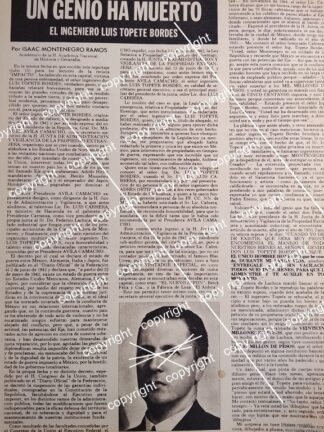 AFICHE RETRO. MUERE LUIS TOPETE BORDES / ESCRITORES