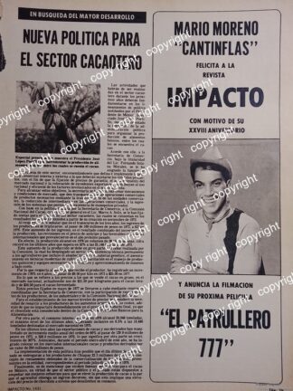 NOTA DE PRENSA RETRO. CANTINFLAS ANUNCIA PELICULA PATRULERO 777 1978 /CINE /ARTISTAS