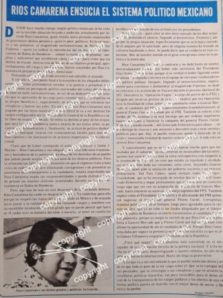 HOJA DE PRENSA RETRO. CRITICA A ALFREDO RIOS CAMARENA 1978