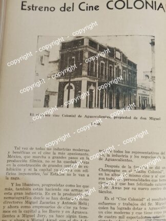 AFICHE ANTIGUO. INAUGURAN EL CINE COLONIAL DE AGUASCALIENTES 1942 MIGUEL AWAD / CINES