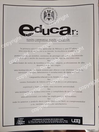 AFICHE PUBLICITARIO RETRO. UNIVERSIDAD ATUONOMA DE GUADALAJARA 1999 /ESCUELAS