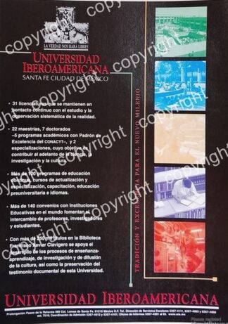 AFICHE PUBLICITARIO RETRO. UNIVERSIDAD IBEROAMERICANA 1999 /ESCUELAS