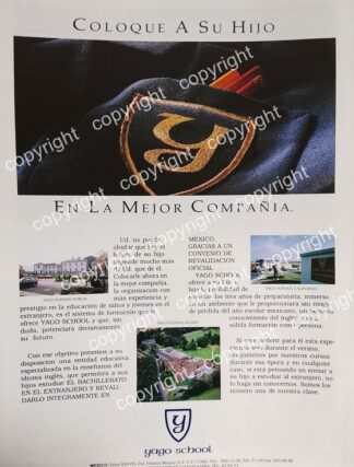 AFICHE PUBLICITARIO RETRO. COLEGIO YAGO SCHOOL. 1991 PROMO MEXICO /RARO /ESCUELAS