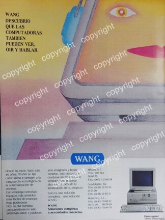 AFICHE PUBLICITARIO RETRO.  COMPUTADORAS WANG MEXICO 1991 / MUY RARO