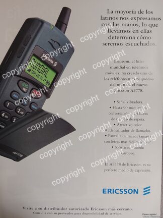 AFICHE PUBLICITARIO VINTAGE. LANZAN TELEFONO CELULAR ERICSSON AF778