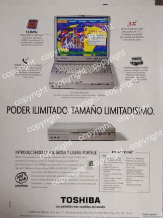 AFICHE PUBLICITARIO VINTAGE. LAPTOP TOSHIBA 650CT PENTIUM I.  1996
