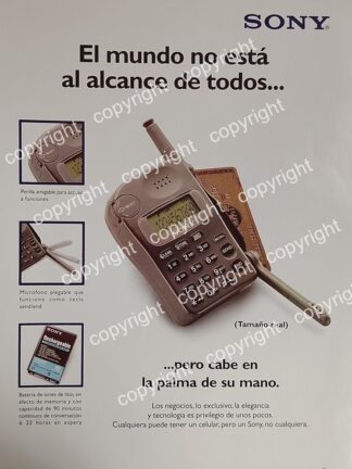 AFICHE DE PUBLICIDAD RETRO. TELEFONO CELULAR SONY Z1. 1996 1RA EDICION / RARO