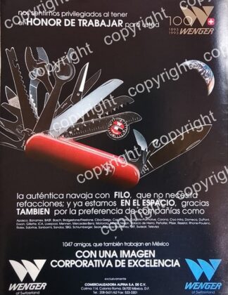 AFICHE PUBLICITARIO RETRO. NAVAJA SUIZA. WENGER 1992