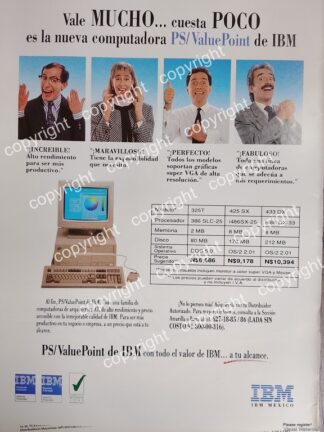 AFICHE PUBLICITARIO RETRO. COMPUTADORA IBM PS/ ValuePoint 486. 1992