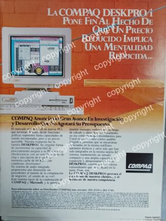 AFICHE PUBLICITARIO RETRO. LANZAN LA PC COMPAQ DESKRPO 333 1986