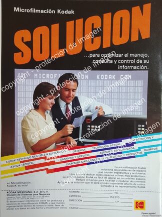 AFICHE VINTAGE ORIGINAL. MAQUINA DE MICRO FILMACION KODAK 1988 /OLDWARE