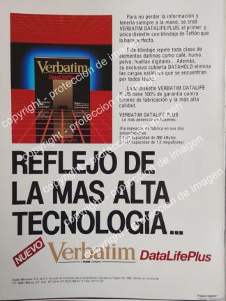 AFICHE VINTAGE ORIGINAL. DISKETTES VERBATIM DATA LIFE 1988 /OLDWARE