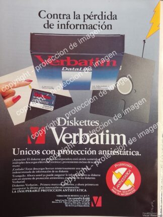 AFICHE VINTAGE ORIGINAL. DISKETTES VERBATIM 1988 /OLDWARE