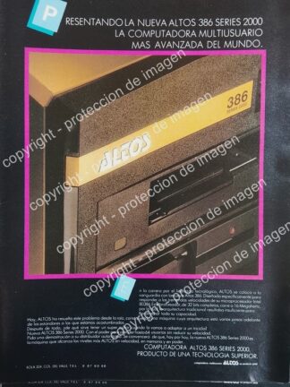 AFICHE PUBLICITARIO RETRO. COMPUTADORAS ALTOS 386 SERIE 2000 /1988 /OLDWARE RARO