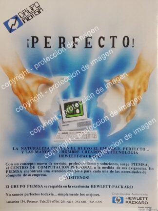 AFICHE DE PUBLICIDAD RETRO. GRUPO PIEMSA Y COMPUTADORAS HEWLETT PACKARD 1991 /OLDWARE