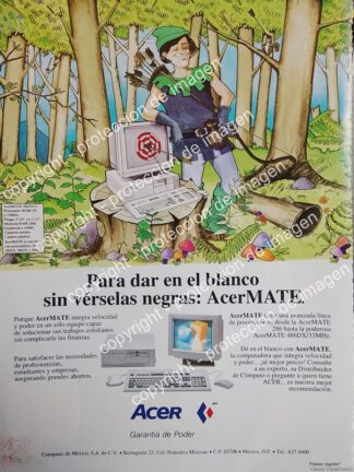 AFICHE DE PUBLICIDAD RETRO. LANZAN LA COMPUTADORA ACER MATE 386X/33 1989 /OLDWARE