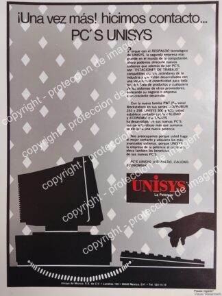 AFICHE DE PUBLICIDAD RETRO. COMPUTADORAS UNISYS 1988 N2 /RARO