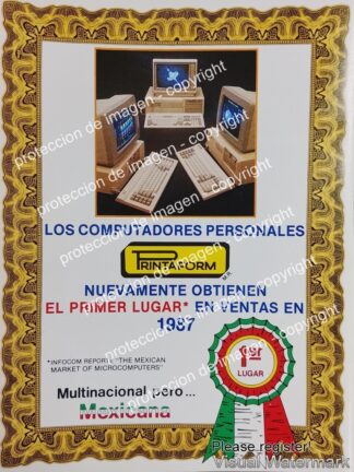 CARTEL DE PUBLICIDAD RETRO. COMPUTADORAS PRINTAFORM TRIUNFA EN VENTAS 1987
