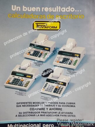 CARTEL PUBLICIDAD RETRO. CALCULADORAS PRINTAFORM 1989 VC2