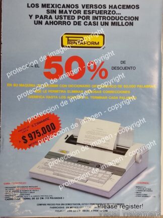 CARTEL DE PUBLICIDAD RETRO. MAQUINA DE ESCRIBIR PRINTAFORM 6600 1988