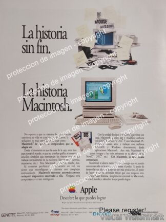 CARTEL PUBLICIDAD RETRO. COMPUTADORAS APPLE MACINTOSH 1991 GENETEC/ OLDWARE V3