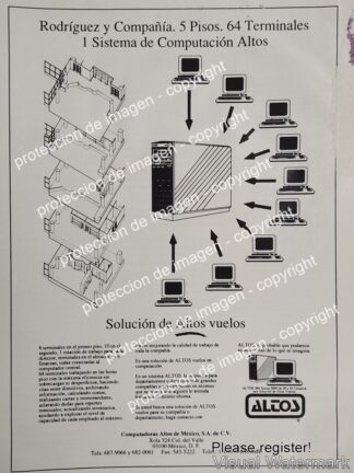 AFICHE PUBLICITARIO RETRO. COMPUTADORAS ALTOS DE MEXICO /1989 /OLDWARE RARO