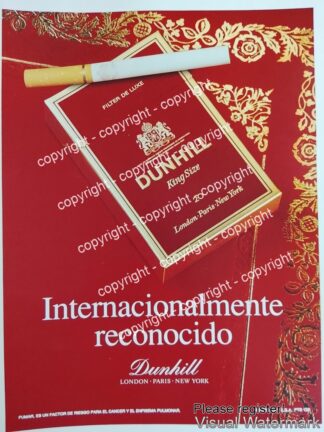 Cartel publicitario retro CIGARROS DUNHILL 1990s /2