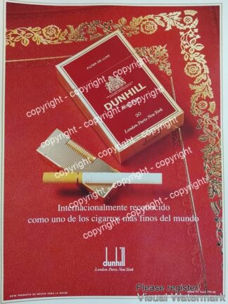 Cartel publicitario retro original. Cigarros Dunhill 1990s