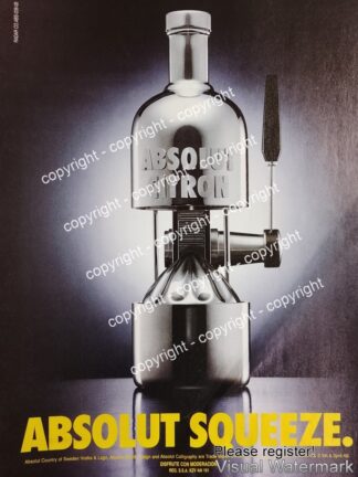 Cartel publicitario retro VODKA ABSOLUT SQUEEZE 1993 /RARO
