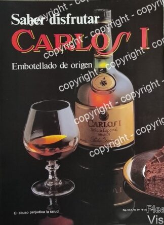 Cartel publicitario retro genuino Brandy Carlos 1 Domeqc /2