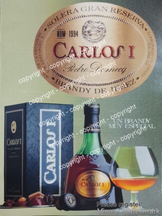 Cartel publicitario retro genuino. Brandy Carlos 1 Domeqc