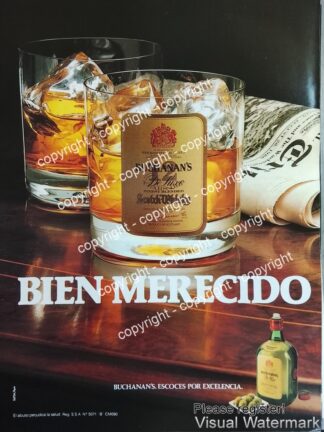Cartel publicitario retro genuino. Whisky Buchanas /3