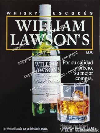 Cartel publicitario retro original Whisky William Lawsons