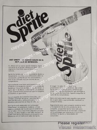 Cartel publicitario retro original Diet Sprite 1989 muy Raro