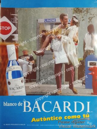 Cartel publicitario retro original. Ron Bacardi 1990s